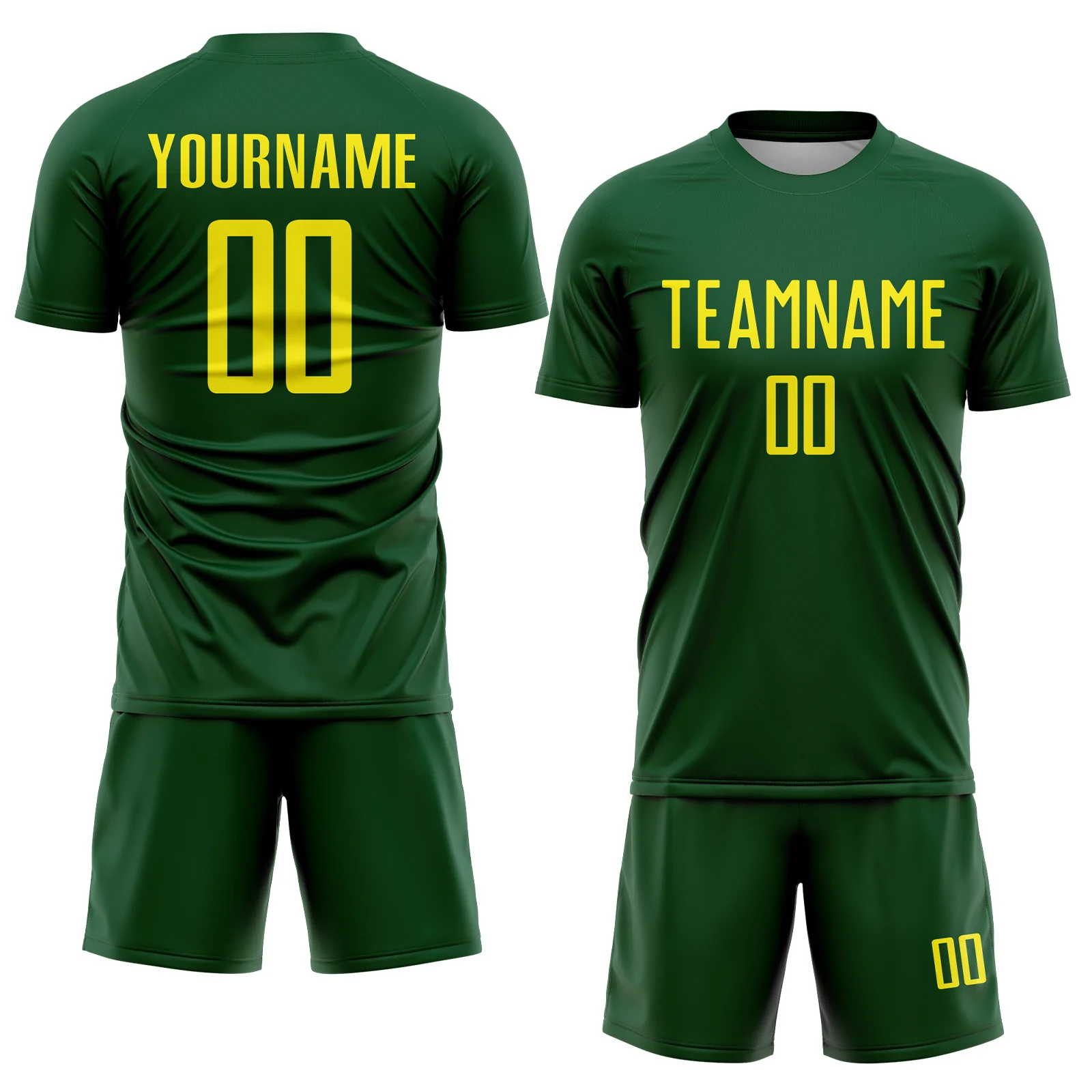 Custom Green Light Yellow Sublimation Soccer Uniform Jersey - Image 2