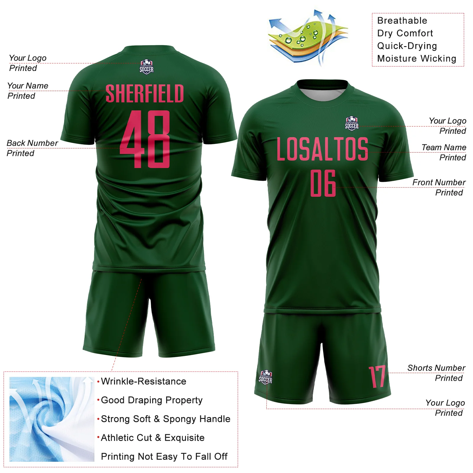 Custom Green Neon Pink Sublimation Soccer Uniform Jersey - Image 4