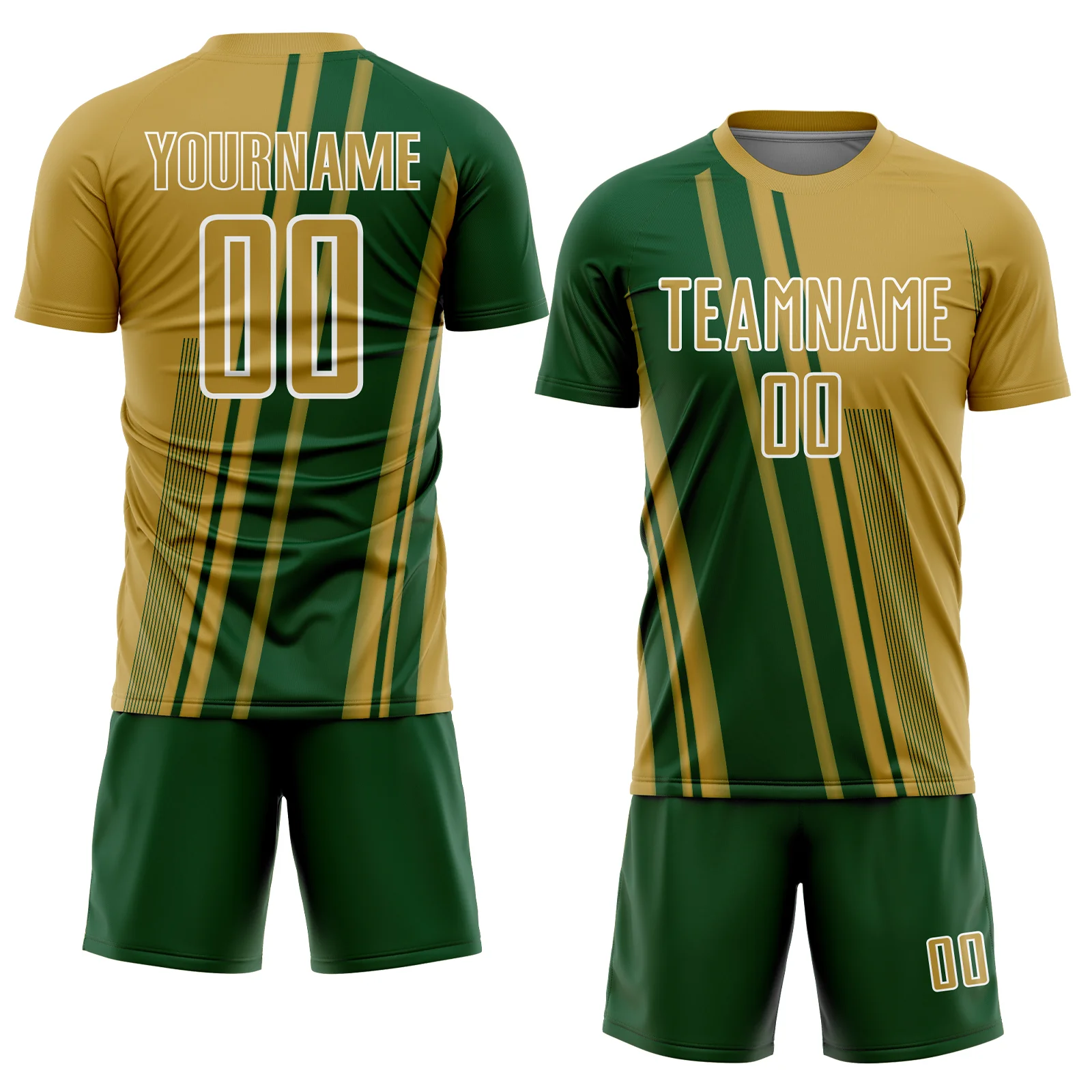 Custom Old Gold Green-White Lines Sports Sublimation Soccer Uniform Jersey - Image 2