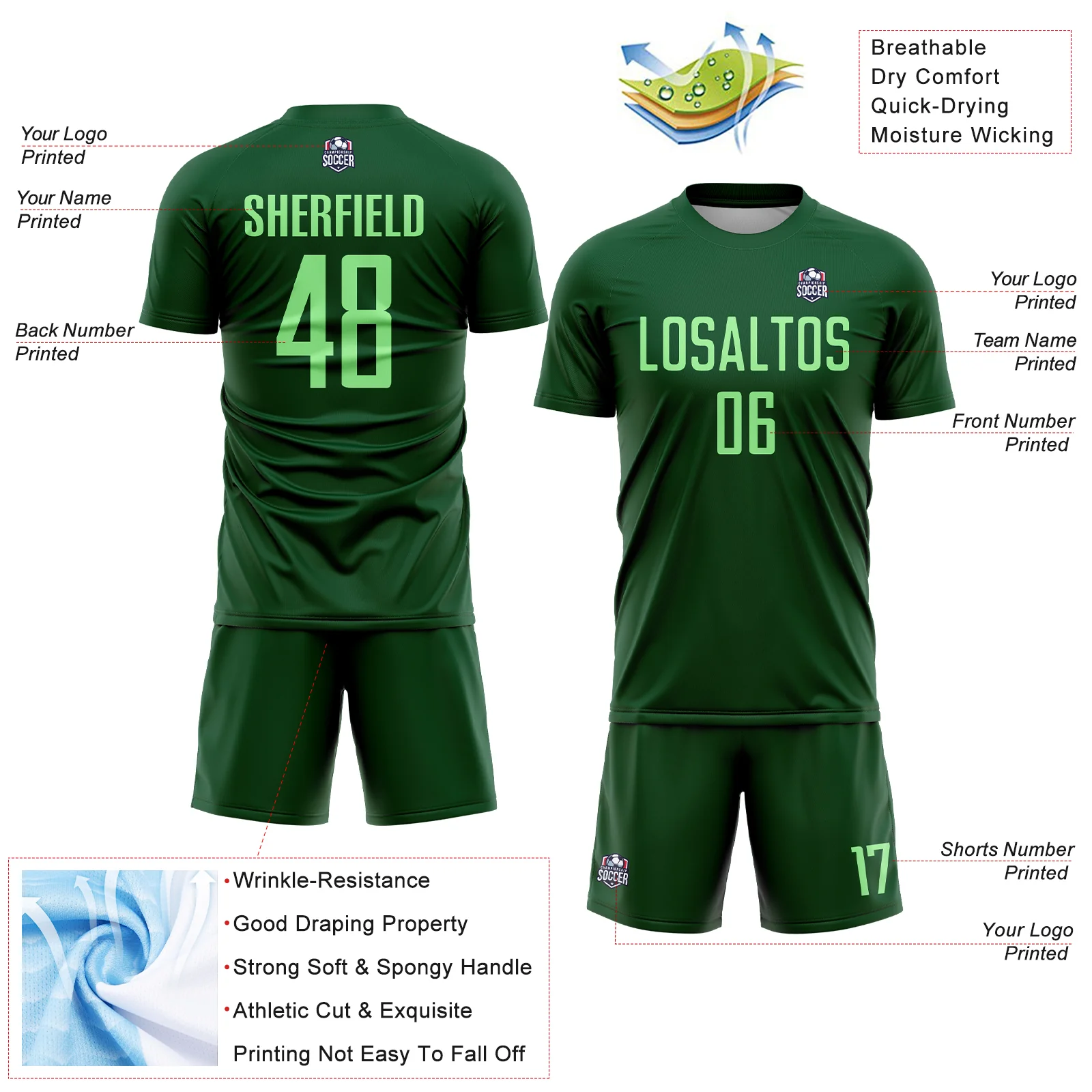 Custom Green Pea Green Sublimation Soccer Uniform Jersey - Image 4