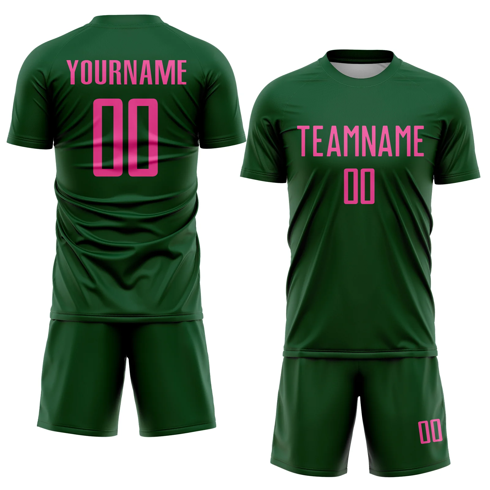 Custom Green Pink Sublimation Soccer Uniform Jersey - Image 2