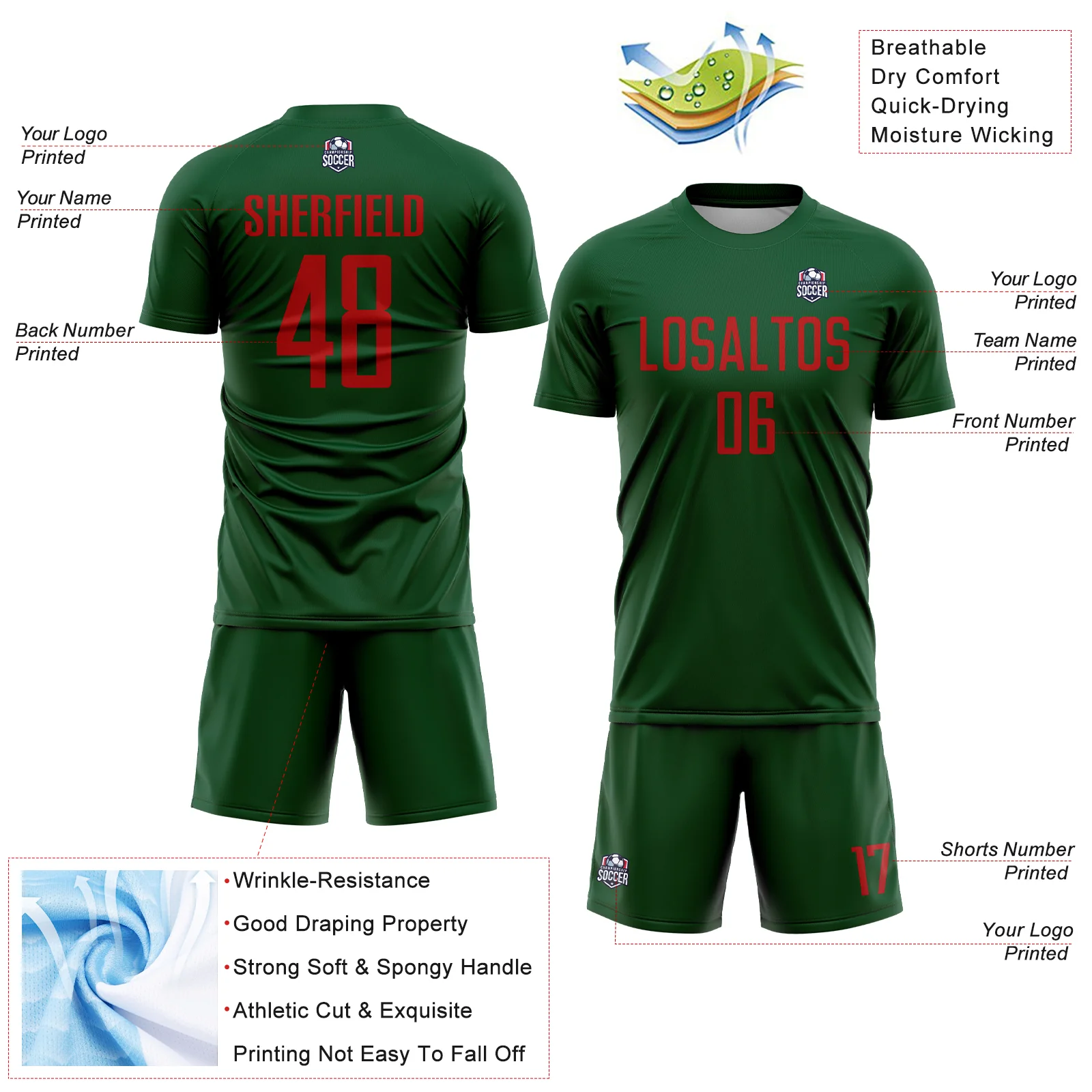 Custom Green Red Sublimation Soccer Uniform Jersey - Image 4