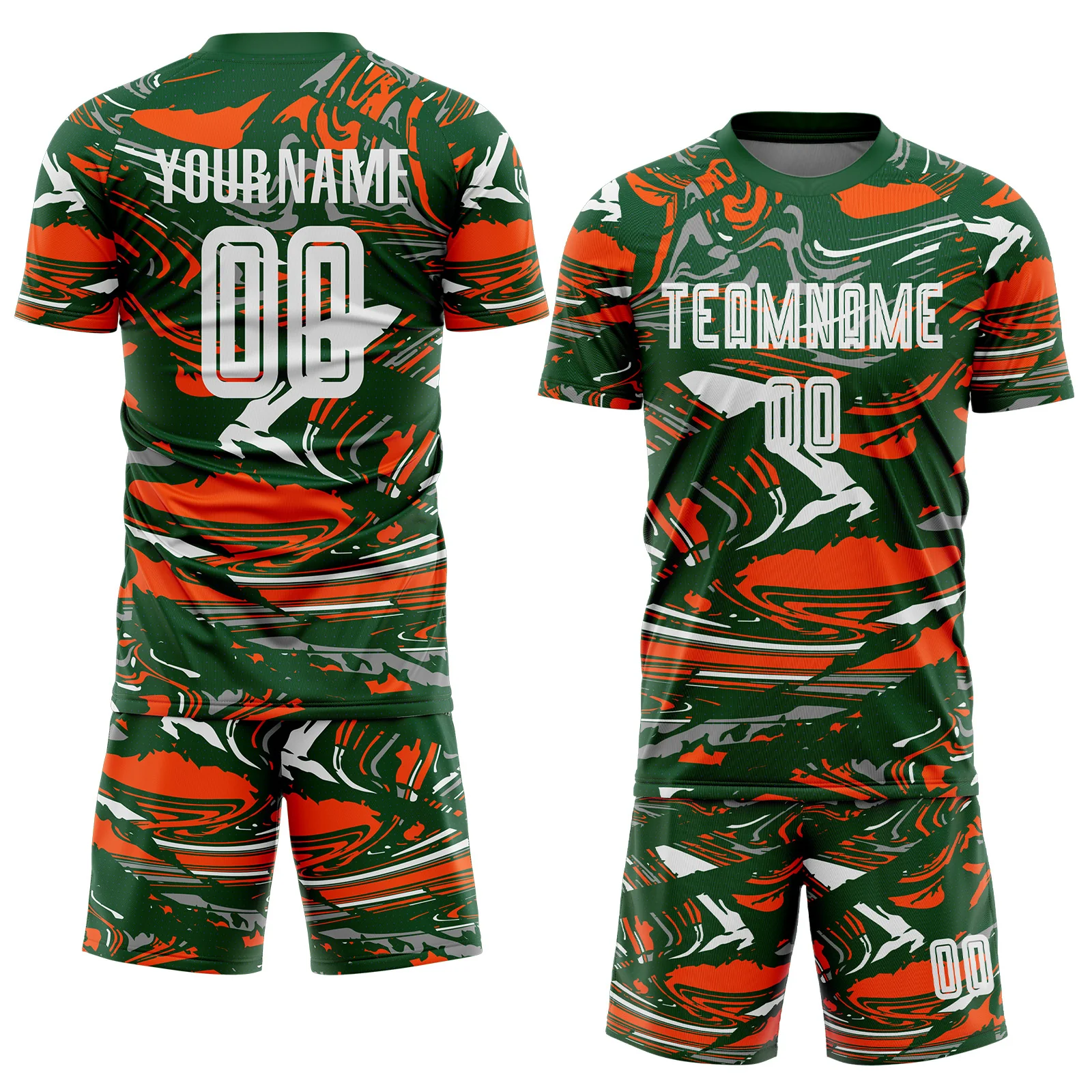 Custom Figure White Green-Orange Fluid Art Splash Sublimation Soccer Uniform Jersey - Image 2