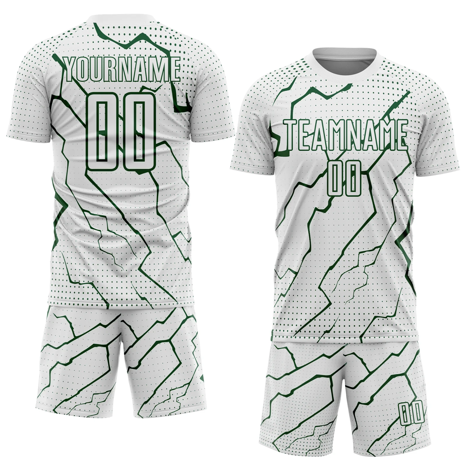 Custom White Green Lightning Sports Sublimation Soccer Uniform Jersey - Image 2