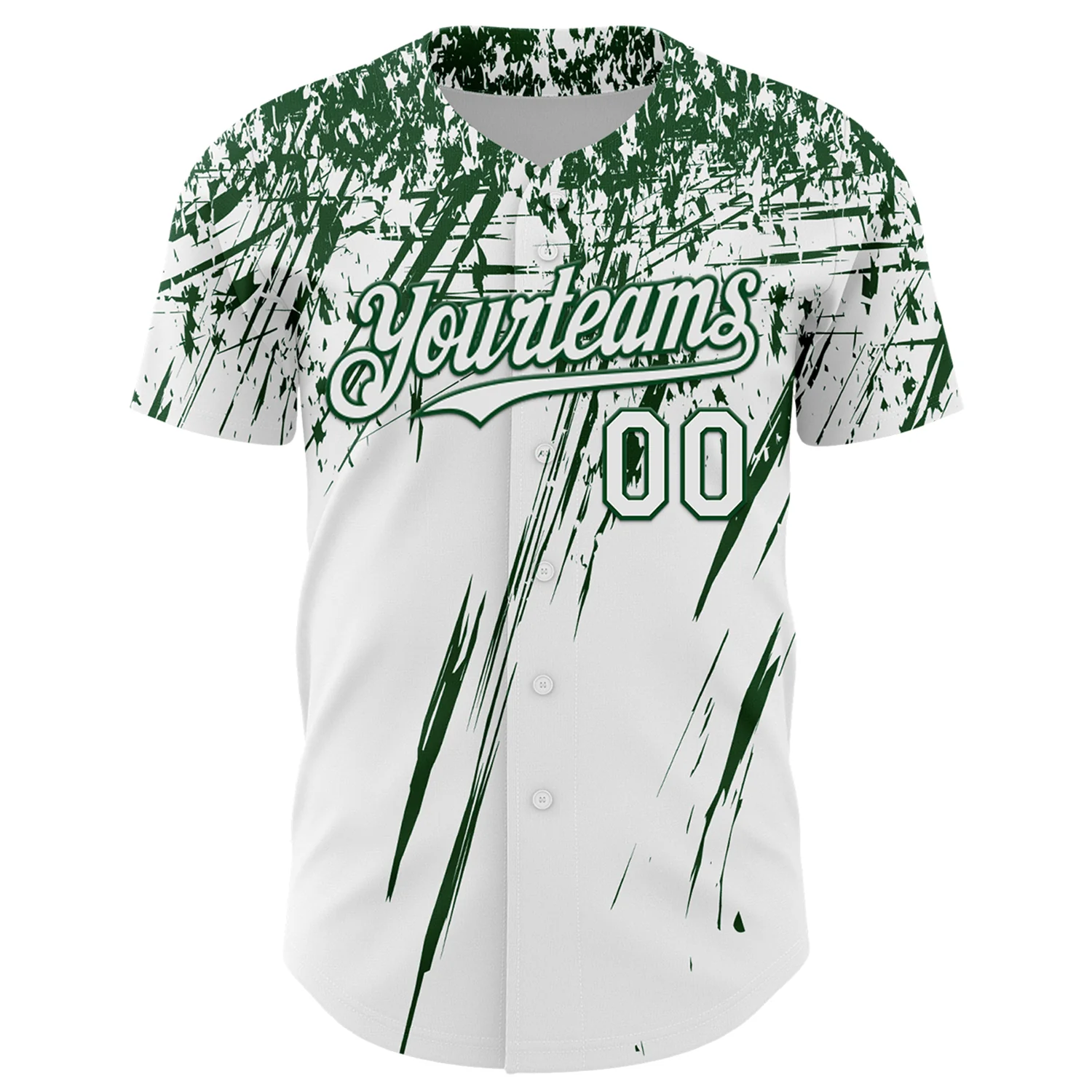 Custom White Green Distressed Scratch Brush Stroke Authentic Baseball Jersey - Image 2