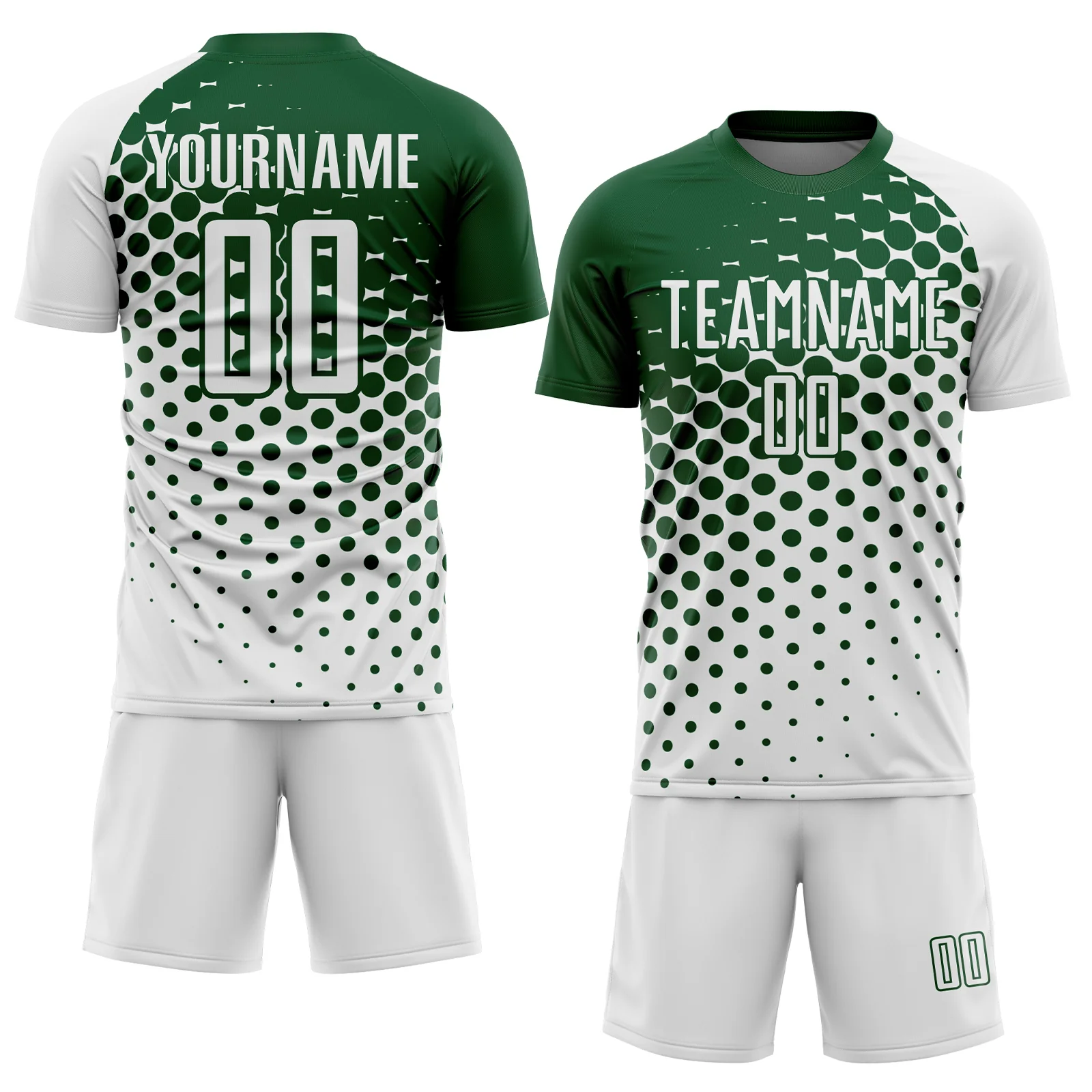 Custom White Green Modern Polka Dot Sublimation Soccer Uniform Jersey - Image 2
