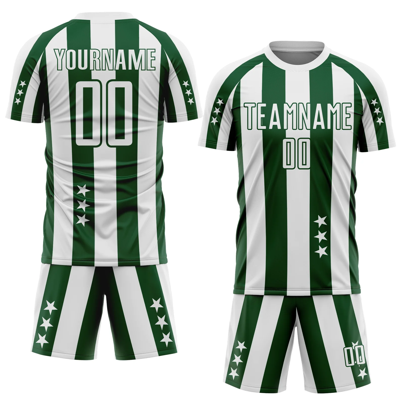 Custom White Green Stars And Stripes Sports Sublimation Soccer Uniform Jersey - Image 2