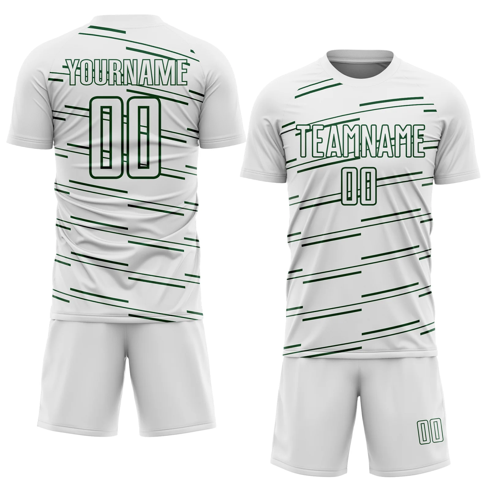 Custom White Green Diagonal Pinstripes Lines Sports Sublimation Soccer Uniform Jersey - Image 2
