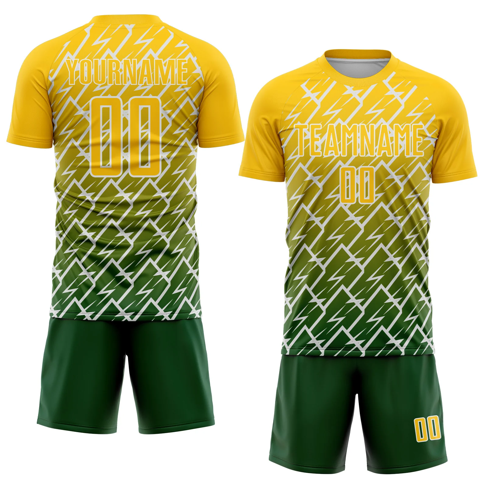 Custom Yellow Green-White Lightning Sports Sublimation Soccer Uniform Jersey - Image 2