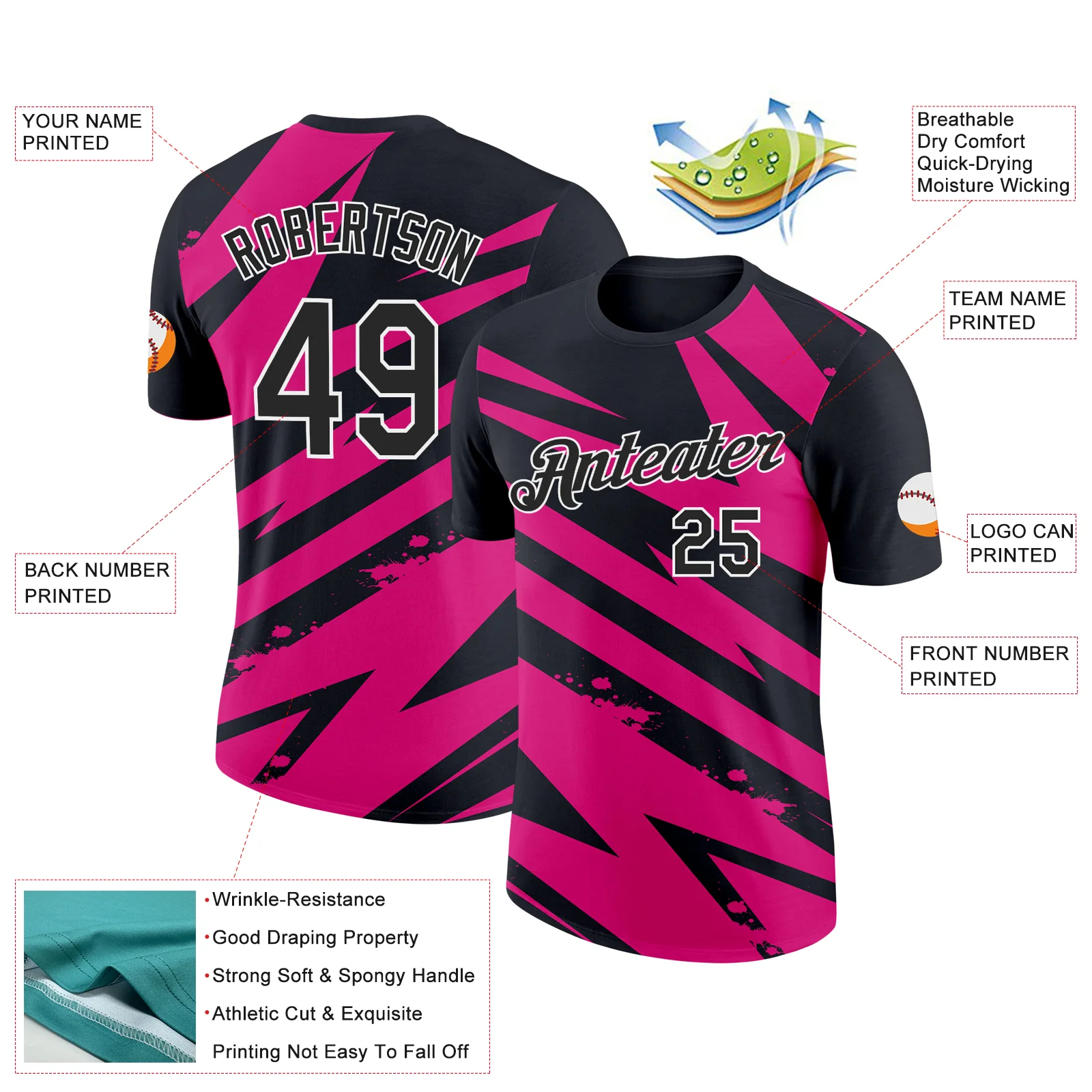 Custom Black Hot Pink-White 3D Esports Performance T-Shirt - Image 2