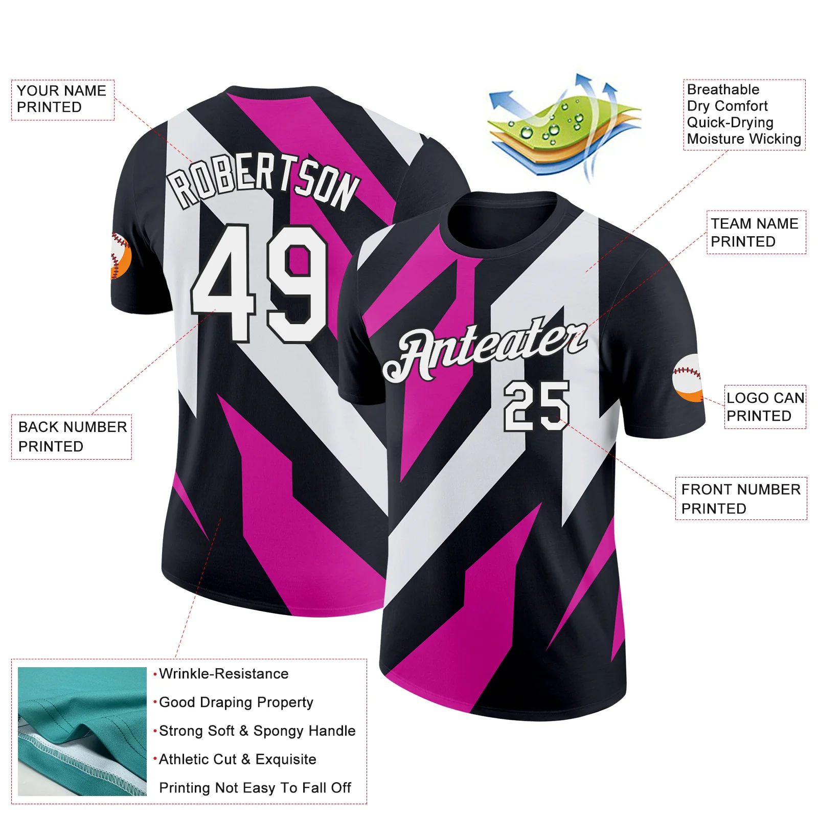 Custom Black White-Hot Pink 3D Esports Performance T-Shirt - Image 2