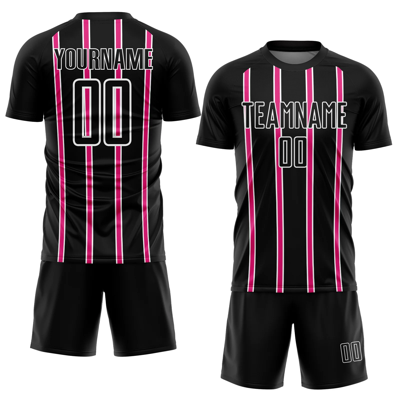 Custom Black Hot Pink-White Stripe Line Sublimation Soccer Uniform Jersey - Image 2