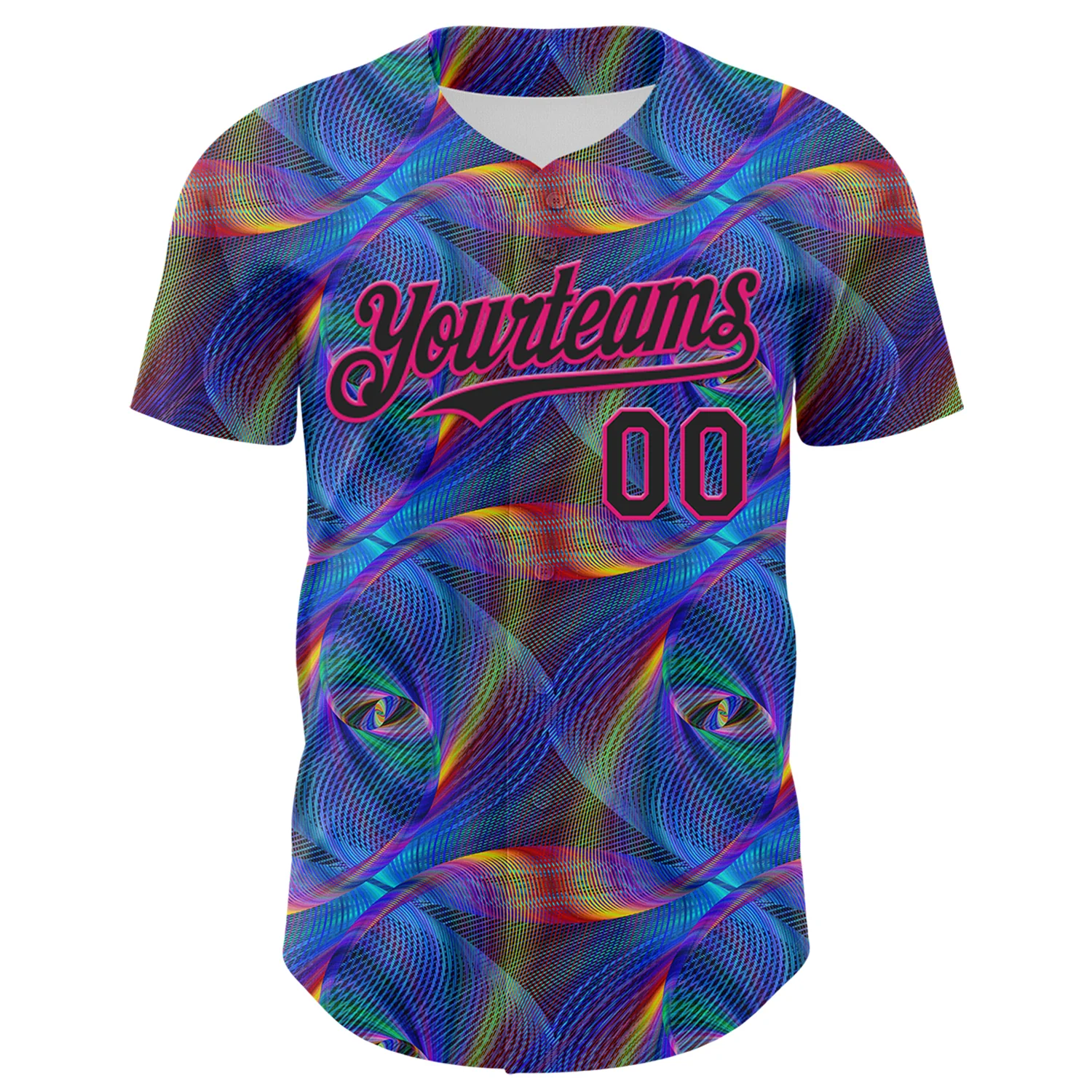 Custom Black Hot Pink 3D Pattern Design Rave Psychedelic Fractal Style Authentic Baseball Jersey - Image 2