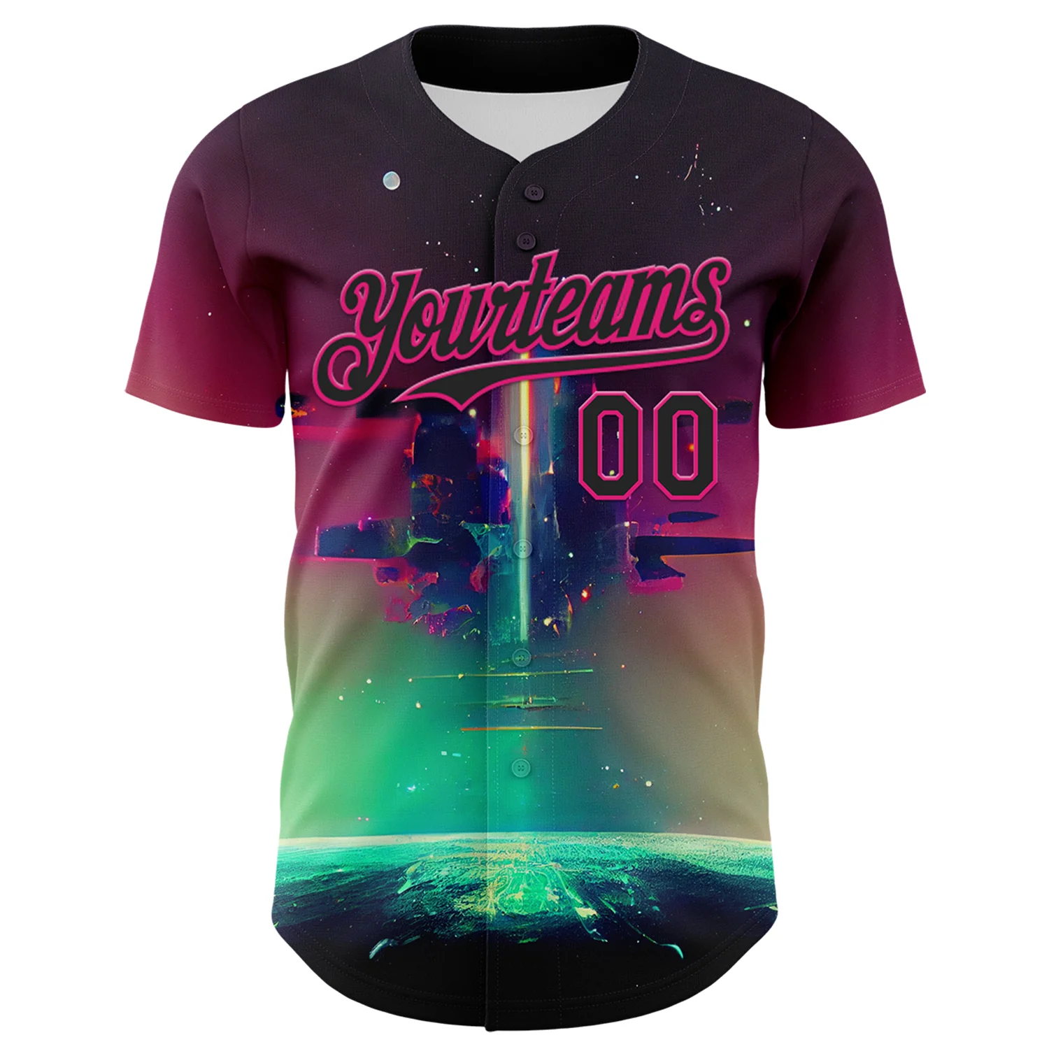 Custom Black Hot Pink 3D Pattern Design Rave Psychedelic Universe Authentic Baseball Jersey - Image 2