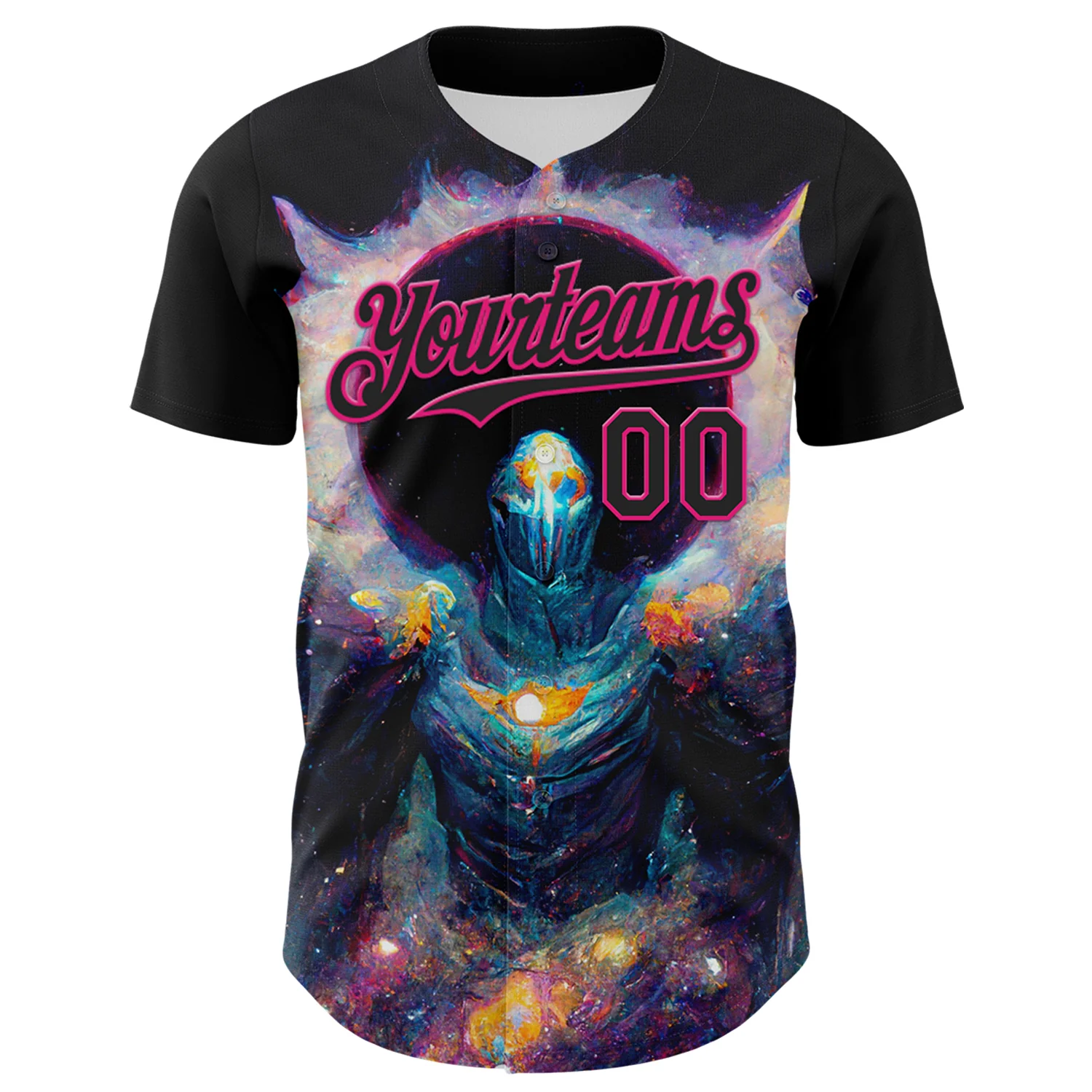 Custom Black Hot Pink 3D Pattern Design Rave Psychedelic Alien Authentic Baseball Jersey - Image 2