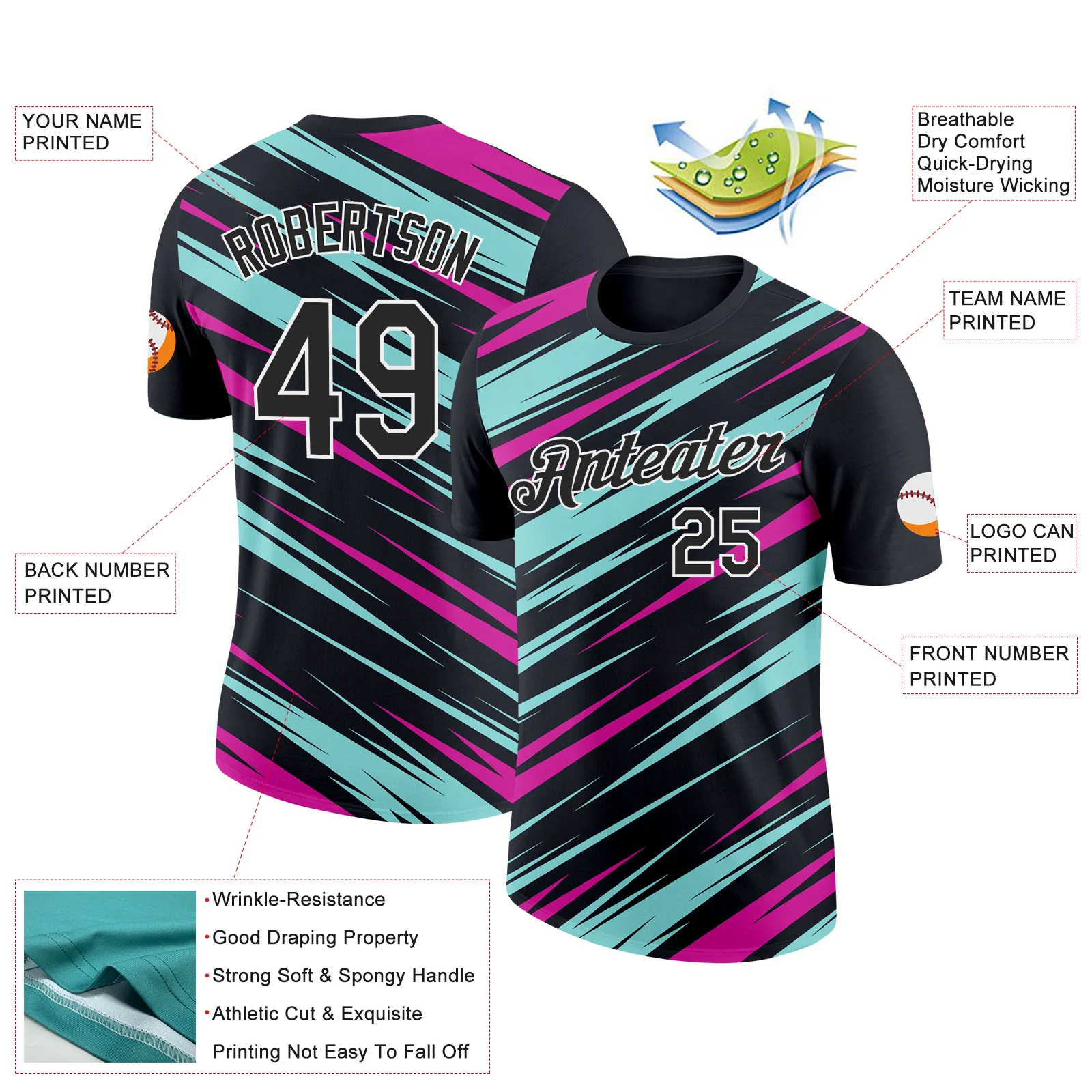 Custom Black Ice Blue-Deep Pink 3D Esports Performance T-Shirt - Image 2