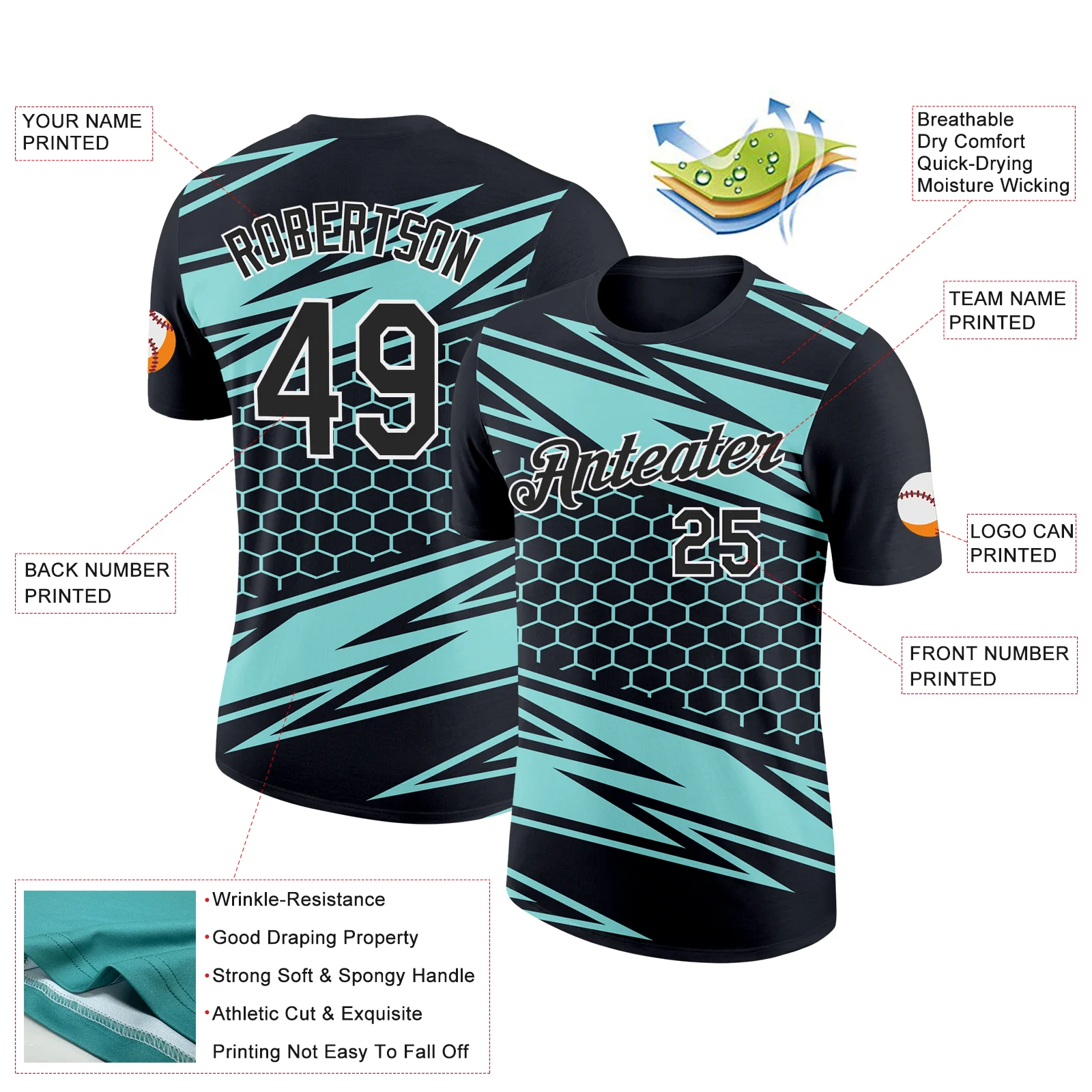 Custom Black Ice Blue-White 3D Esports Performance T-Shirt - Image 2