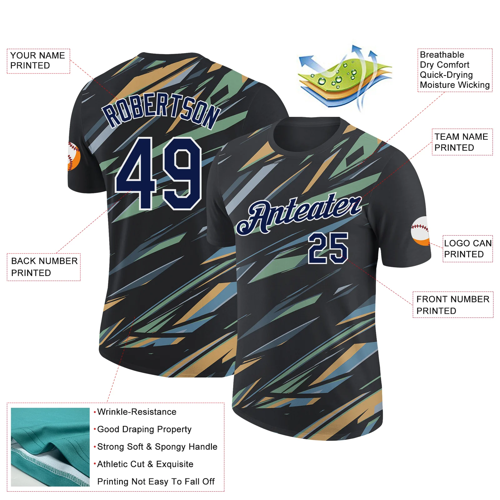 Custom Black Navy Ice Blue Shadow Blue-Gold 3D Esports Performance T-Shirt - Image 2