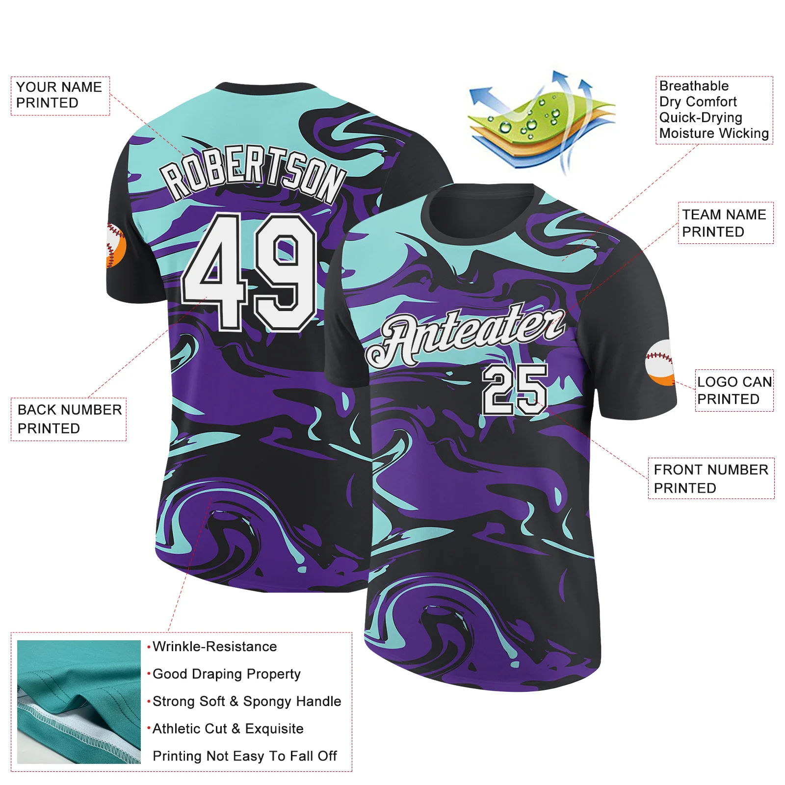Custom Black Ice Blue-Purple 3D Esports Performance T-Shirt - Image 2