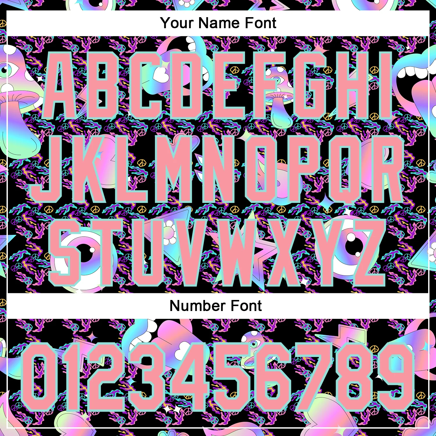 Custom Black Medium Pink-Ice Blue 3D Pattern Design Trippy Magic Mushrooms Peace Sign Authentic Baseball Jersey - Image 5