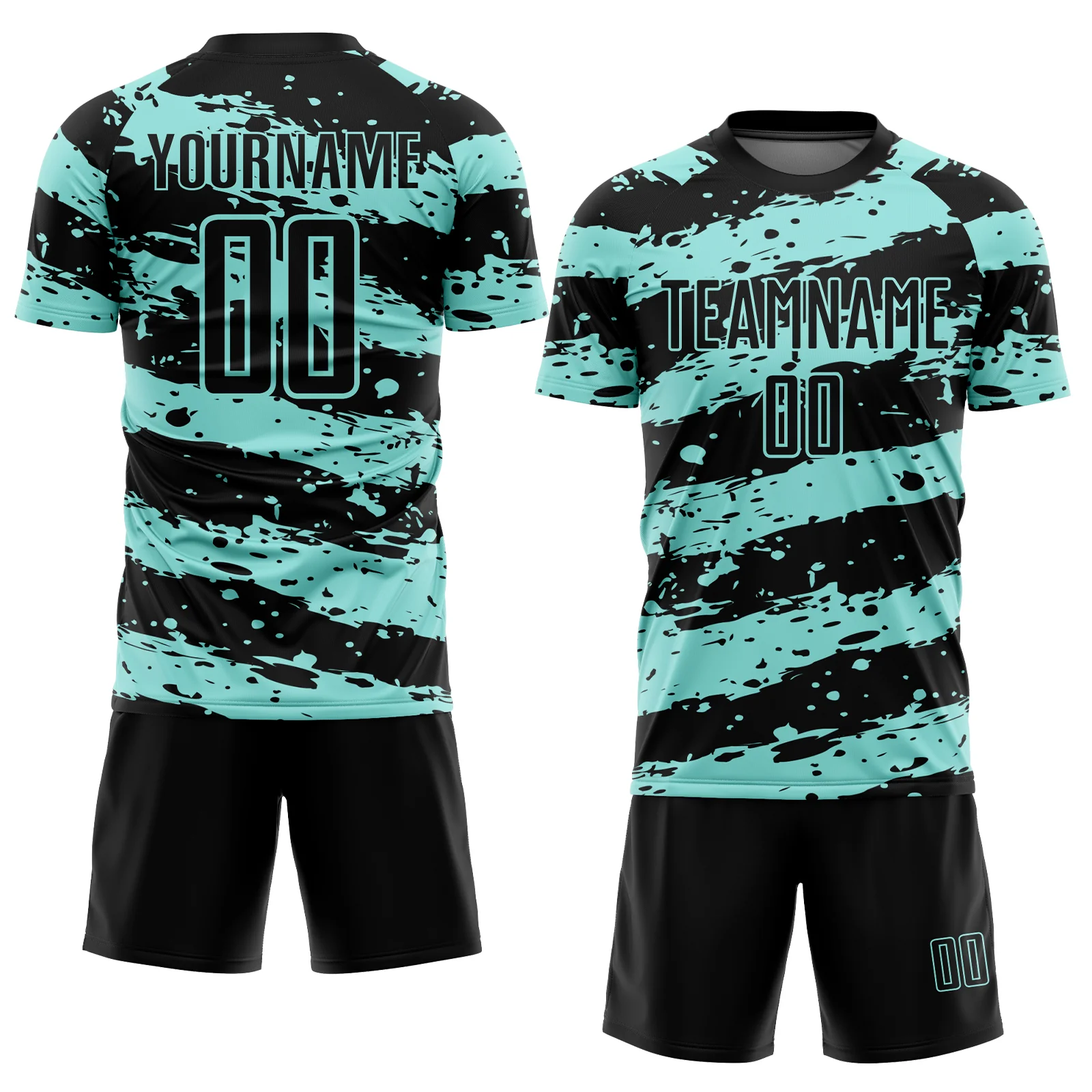 Custom Black Ice Blue Splash Sublimation Soccer Uniform Jersey - Image 2