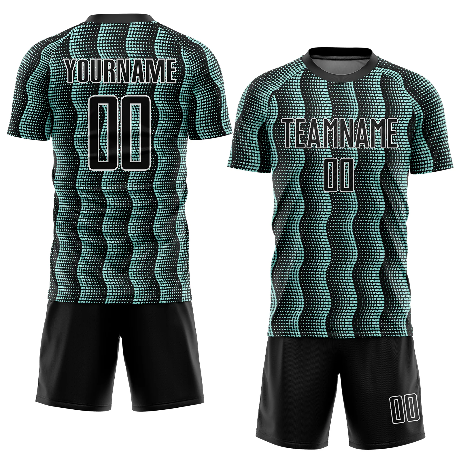 Custom Black Ice Blue-White Geometric Shape Sublimation Soccer Uniform Jersey - Image 2