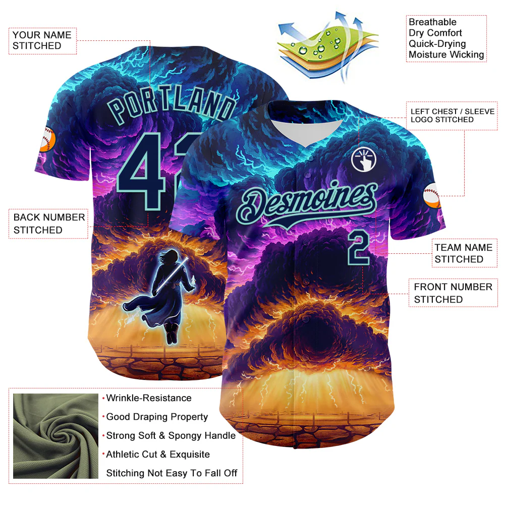 Custom Blue Navy-Ice Blue 3D Syntetyc Stormblessed Authentic Baseball Jersey - Image 3