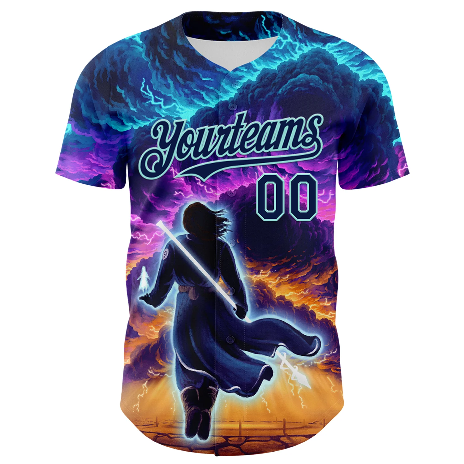 Custom Blue Navy-Ice Blue 3D Syntetyc Stormblessed Authentic Baseball Jersey - Image 2