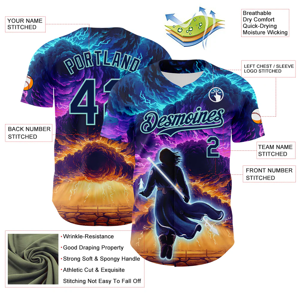 Custom Blue Navy-Ice Blue 3D Syntetyc Stormblessed Authentic Baseball Jersey - Image 3