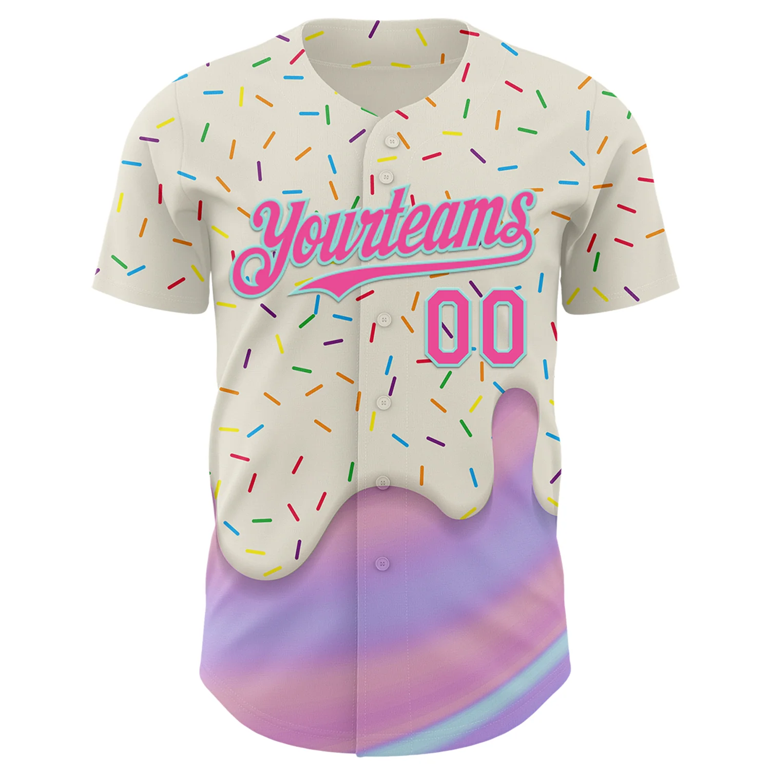 Custom Cream Pink-Ice Blue Foodie Dripping Ice Cream Authentic Baseball Jersey - Image 2