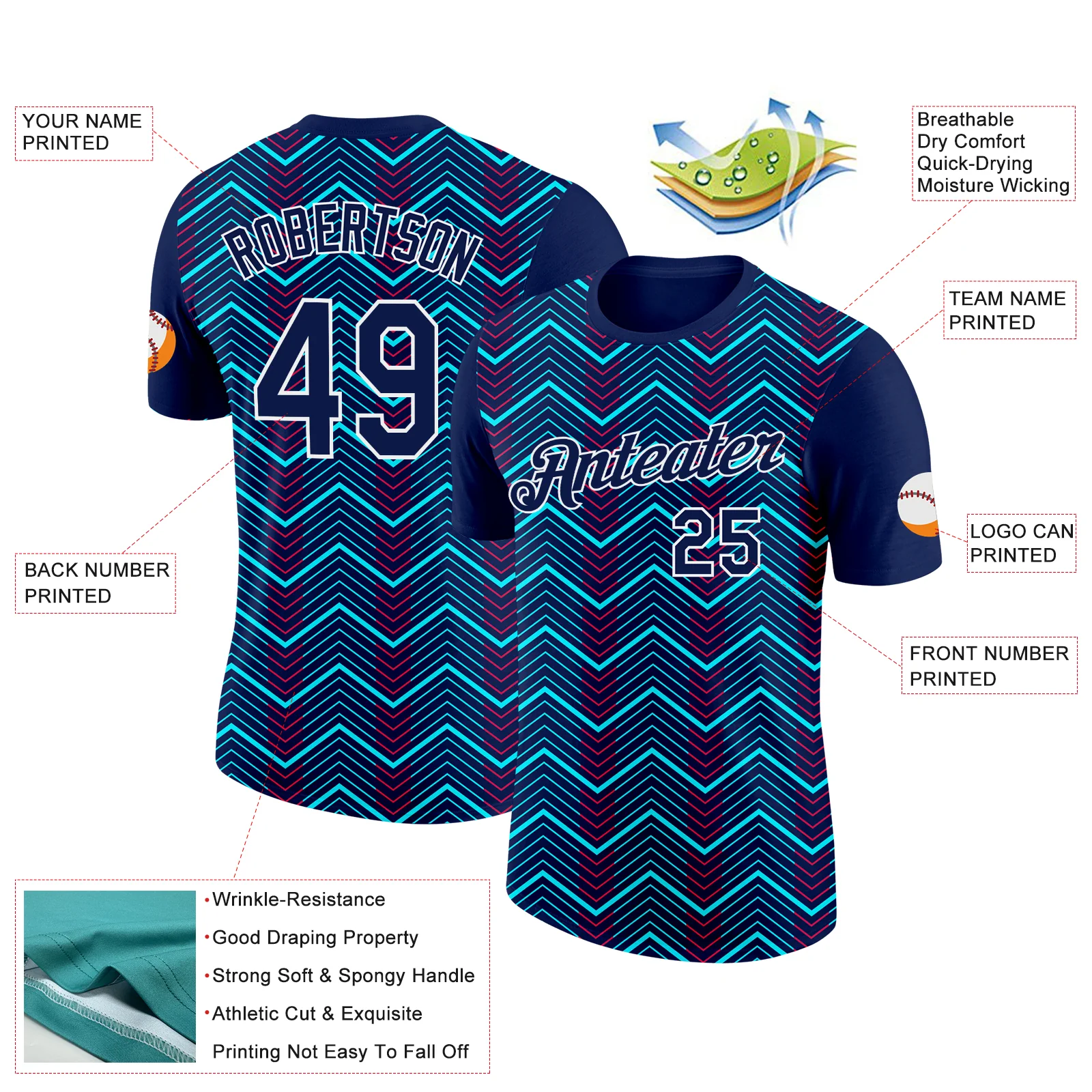 Custom Navy Ice Blue-Red 3D Esports Performance T-Shirt - Image 2