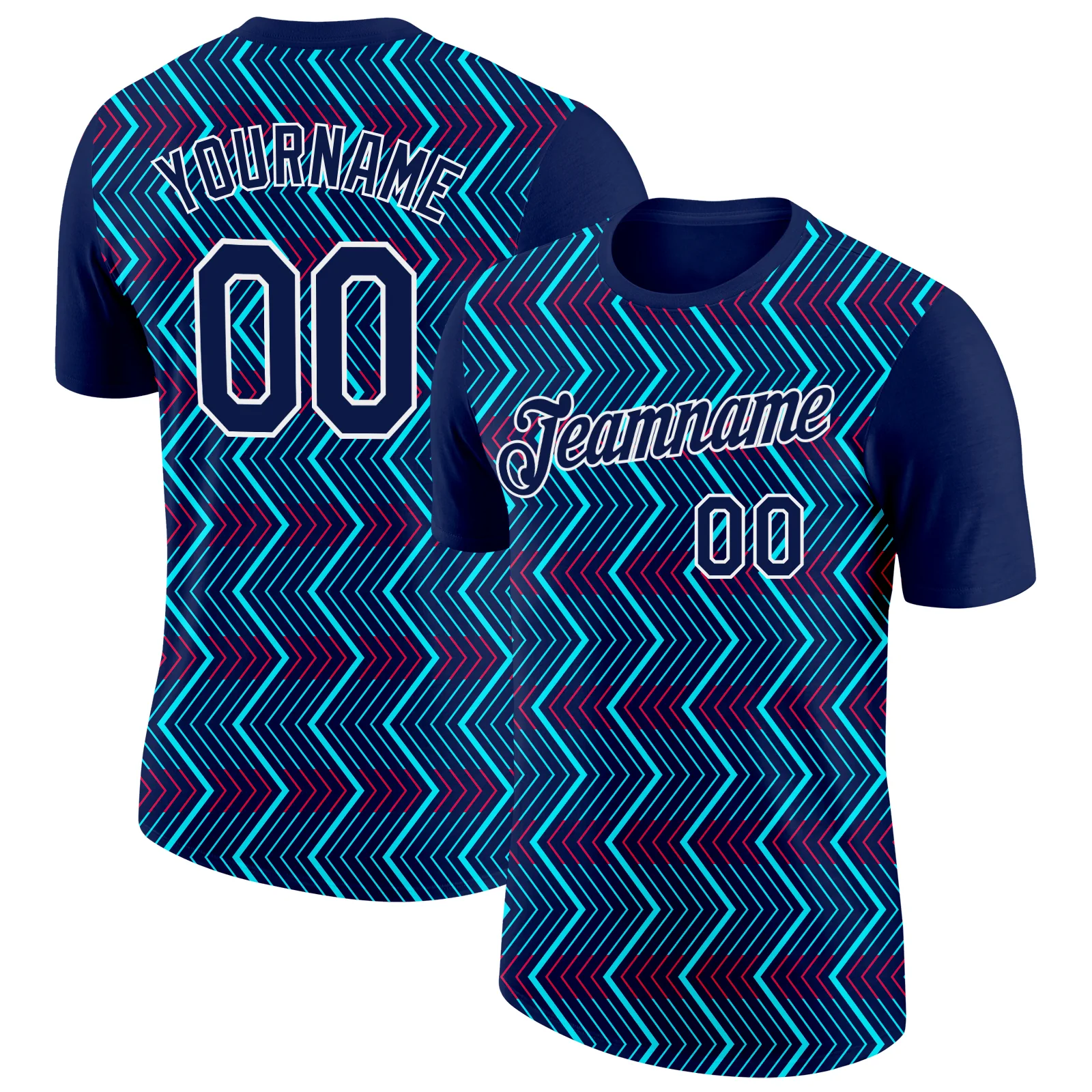 Custom Navy Ice Blue-Red 3D Esports Performance T-Shirt