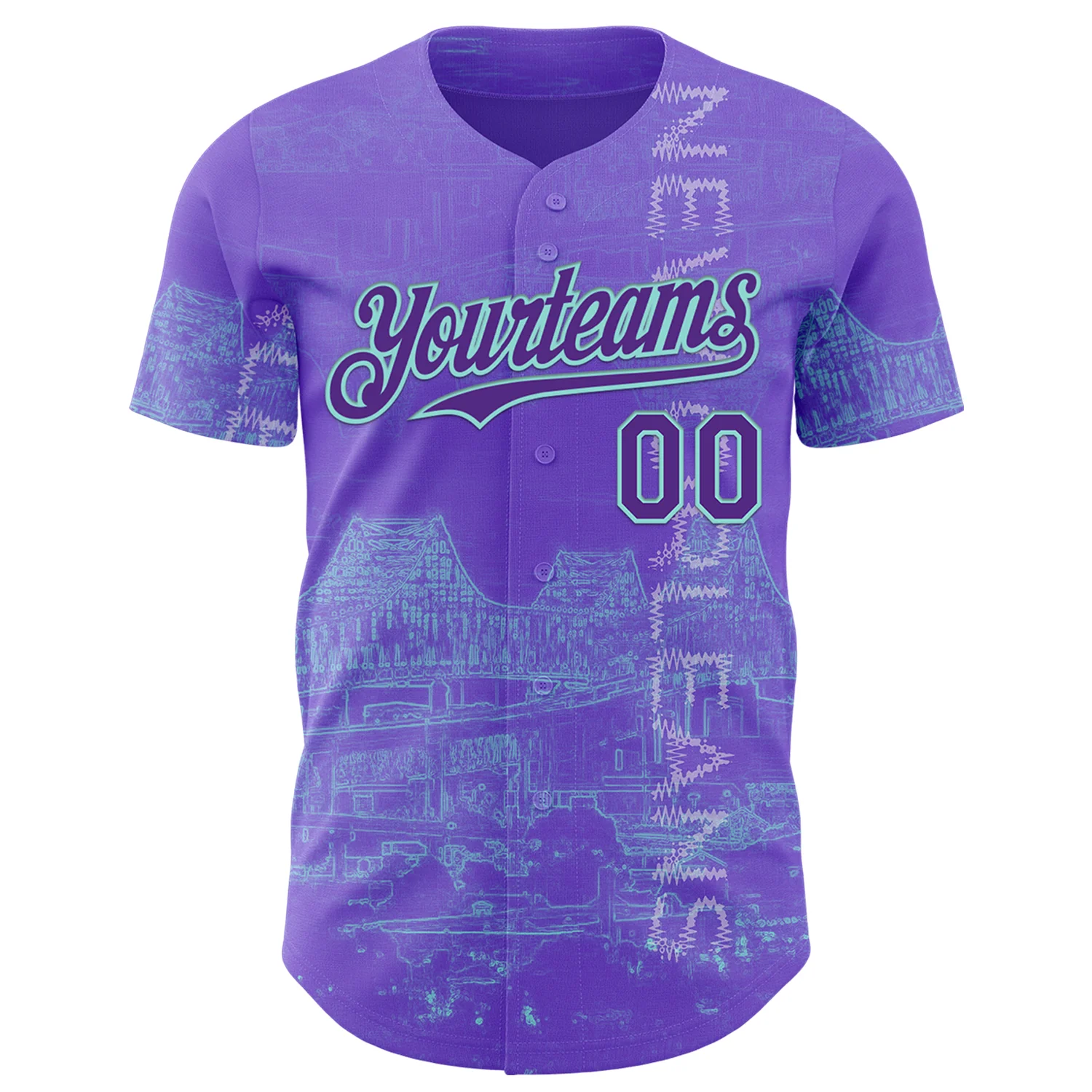 Custom Purple Ice Blue New Orleans Louisiana Mississippi River Bridge Cityscape City Symbol Authentic Baseball Jersey - Image 2