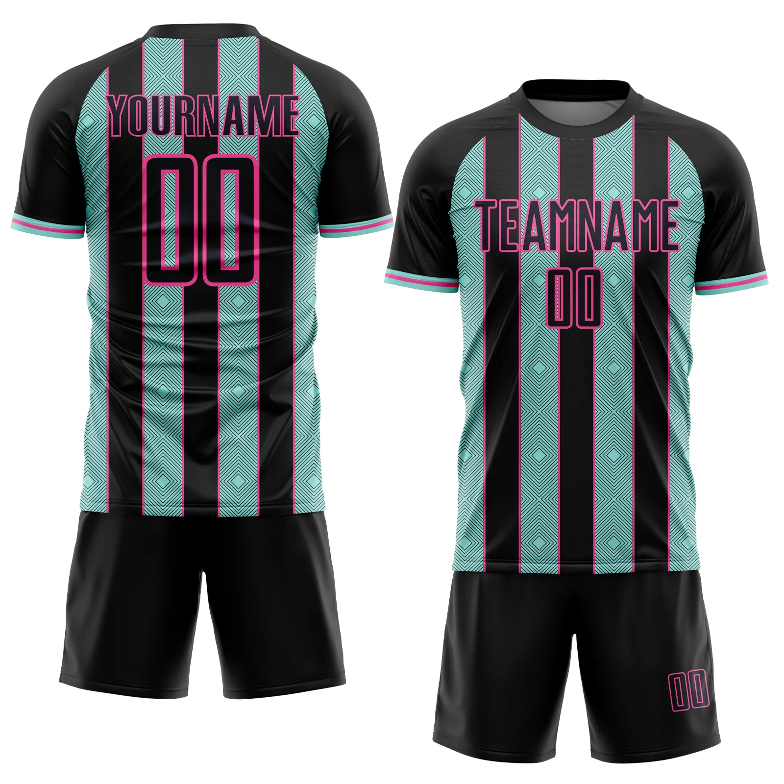 Custom Black Ice Blue-Pink Pinstripe Line Sports Sublimation Soccer Uniform Jersey - Image 2
