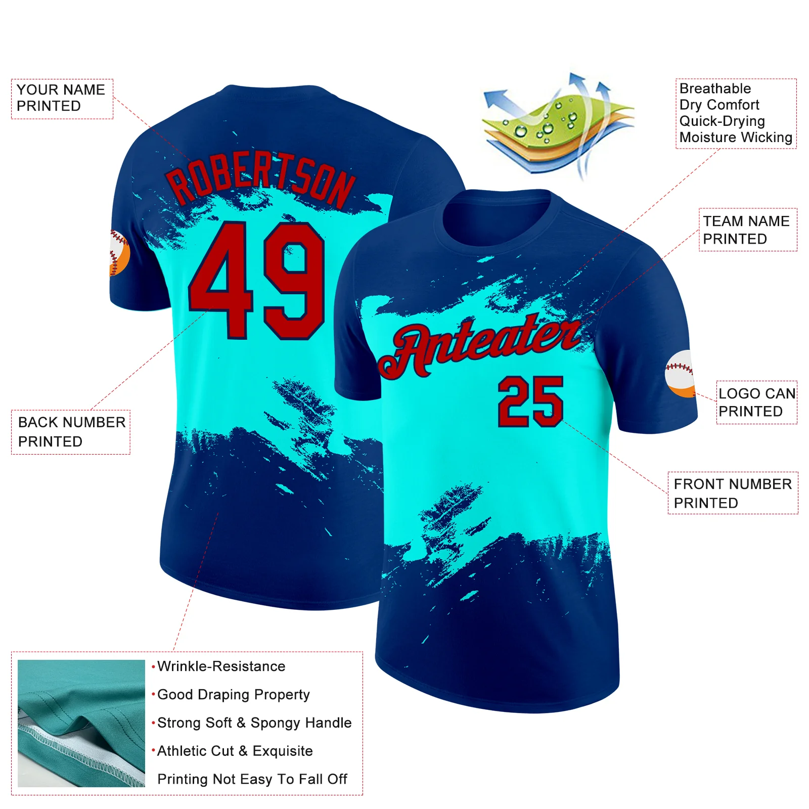Custom US Navy Blue Red Ice Blue-Navy 3D Esports Performance T-Shirt - Image 2