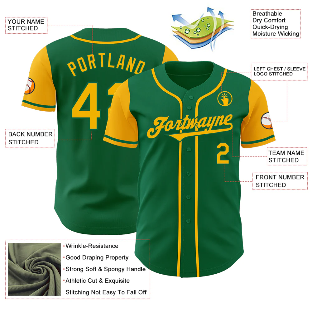 Custom Kelly Green Gold Authentic Two Tone Baseball Jersey - Image 3