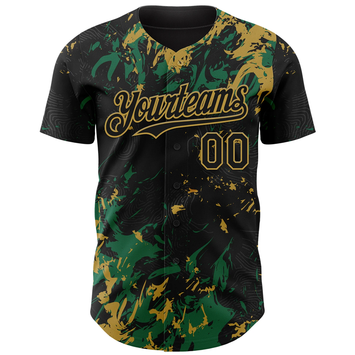 Custom Black Kelly Green-Old Gold Splash Authentic Baseball Jersey - Image 2