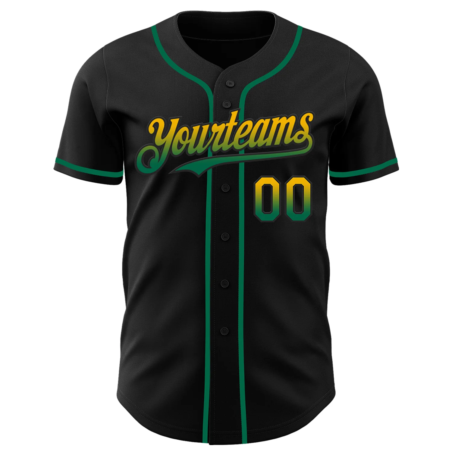 Custom Black Gold-Kelly Green Authentic Fade Fashion Baseball Jersey - Image 2