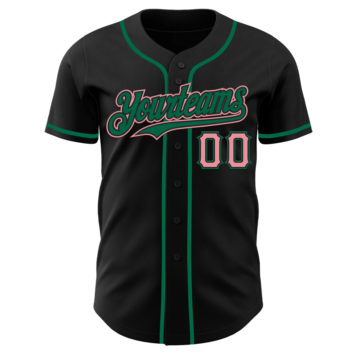 Custom Black Medium Pink-Kelly Green Authentic Baseball Jersey - Image 2
