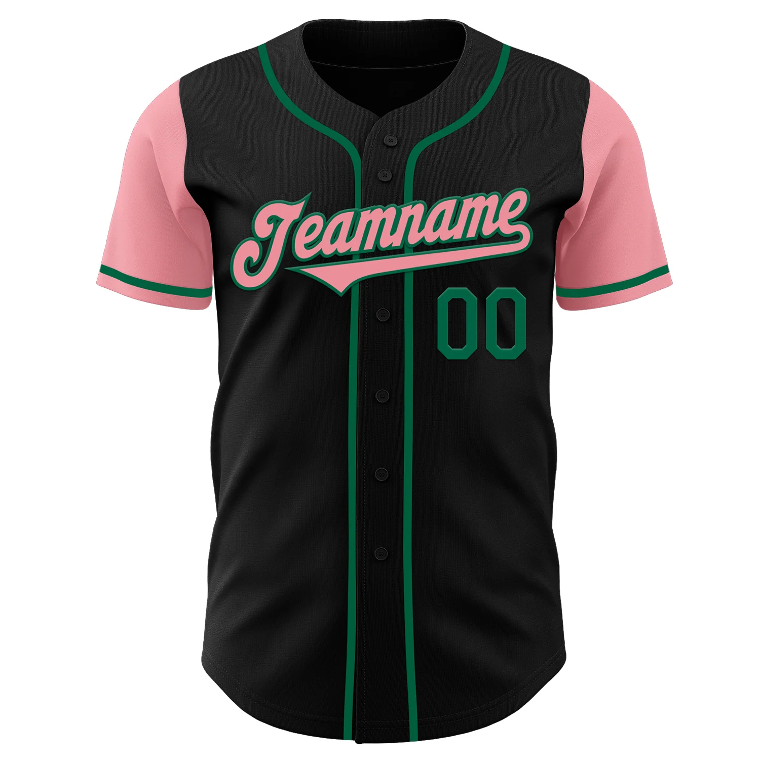 Custom Black Medium Pink-Kelly Green Authentic Two Tone Baseball Jersey - Image 2