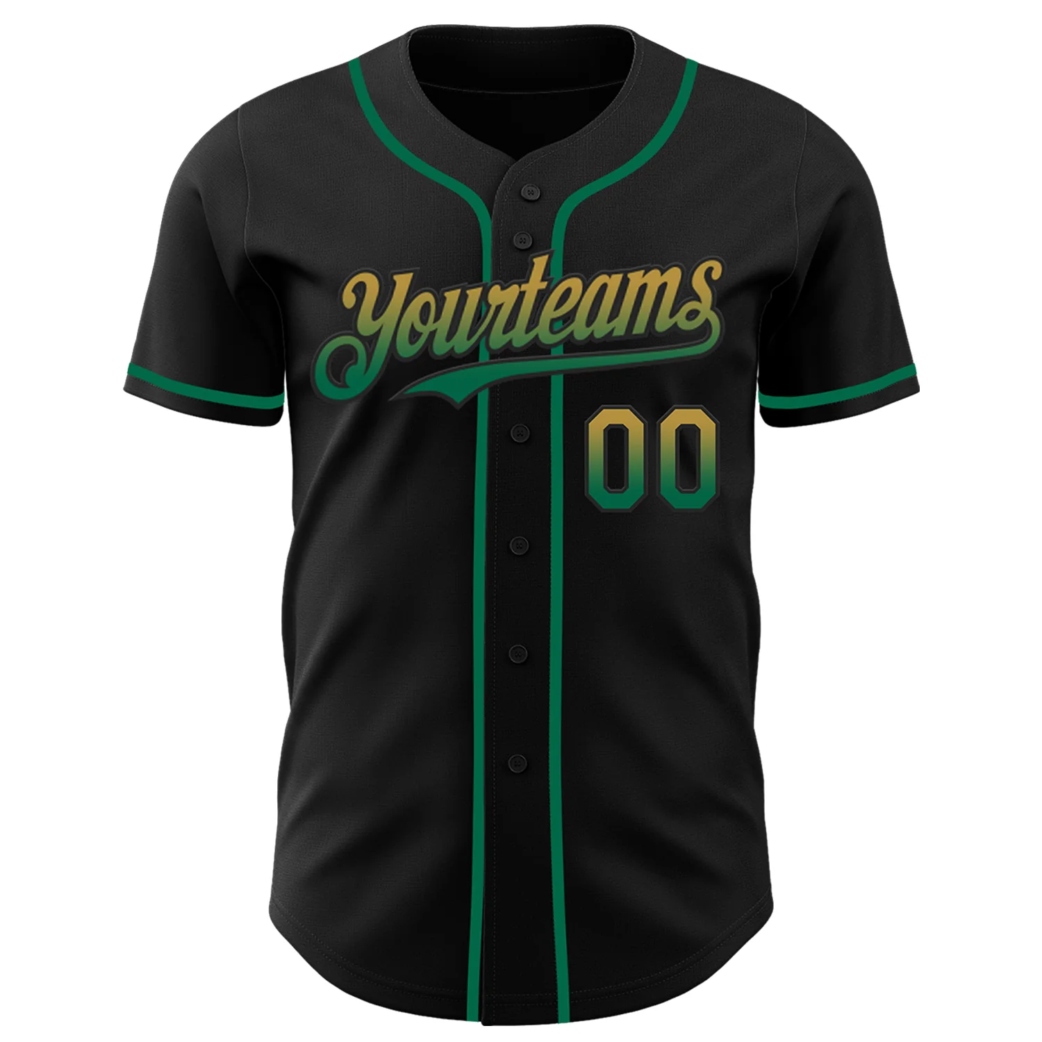 Custom Black Old Gold-Kelly Green Authentic Fade Fashion Baseball Jersey - Image 2