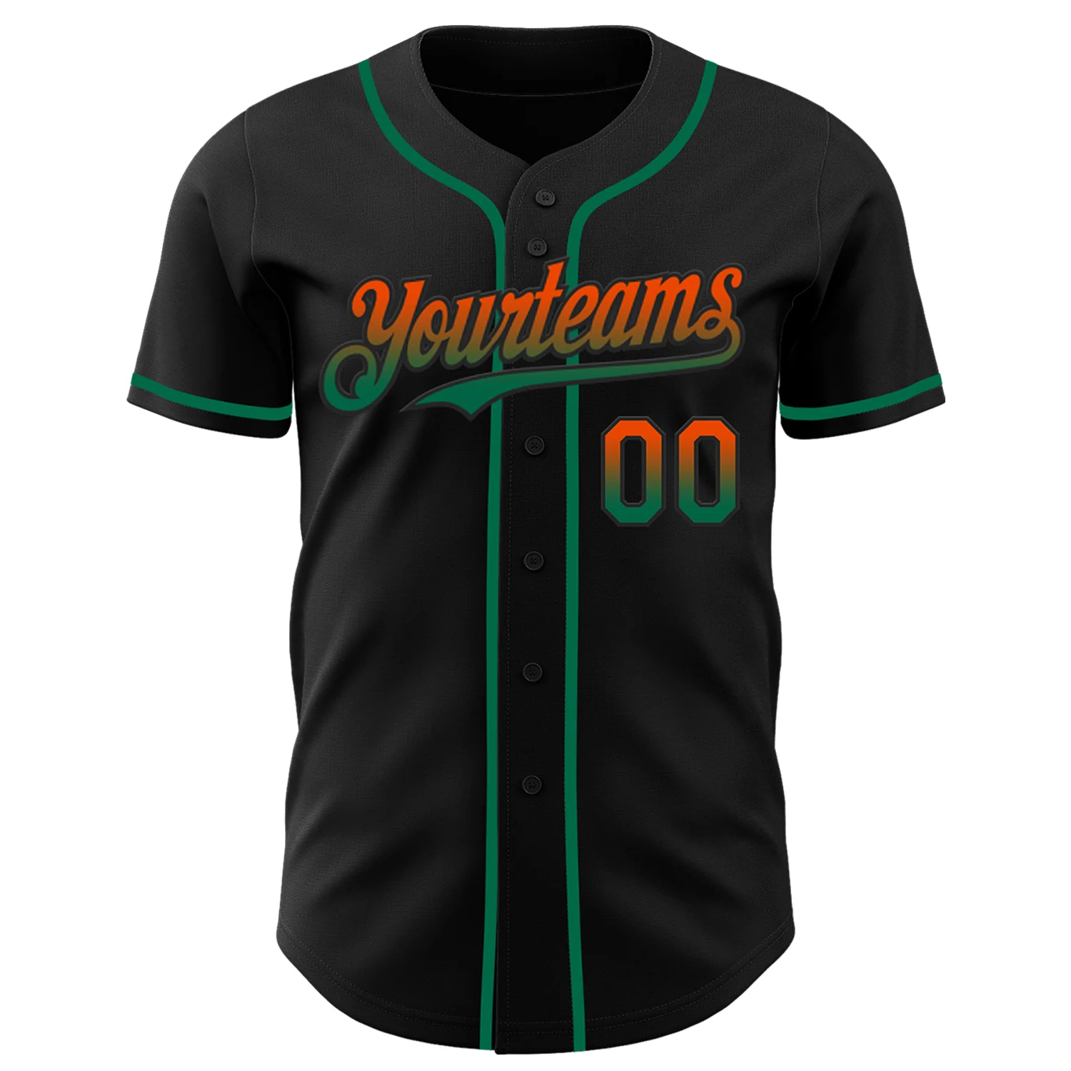 Custom Black Orange-Kelly Green Authentic Fade Fashion Baseball Jersey - Image 2