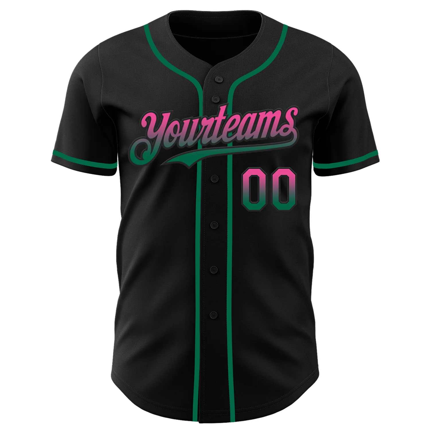 Custom Black Pink-Kelly Green Authentic Fade Fashion Baseball Jersey - Image 2
