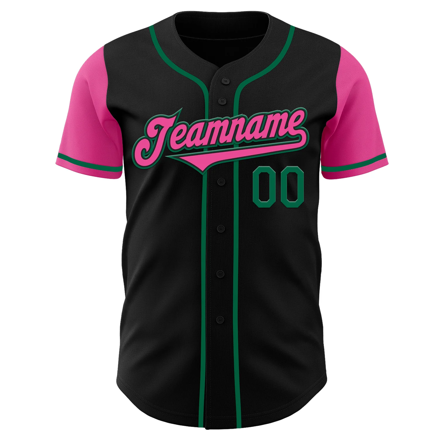 Custom Black Pink-Kelly Green Authentic Two Tone Baseball Jersey - Image 2