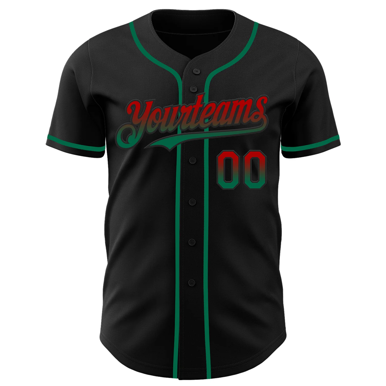 Custom Black Red-Kelly Green Authentic Fade Fashion Baseball Jersey - Image 2