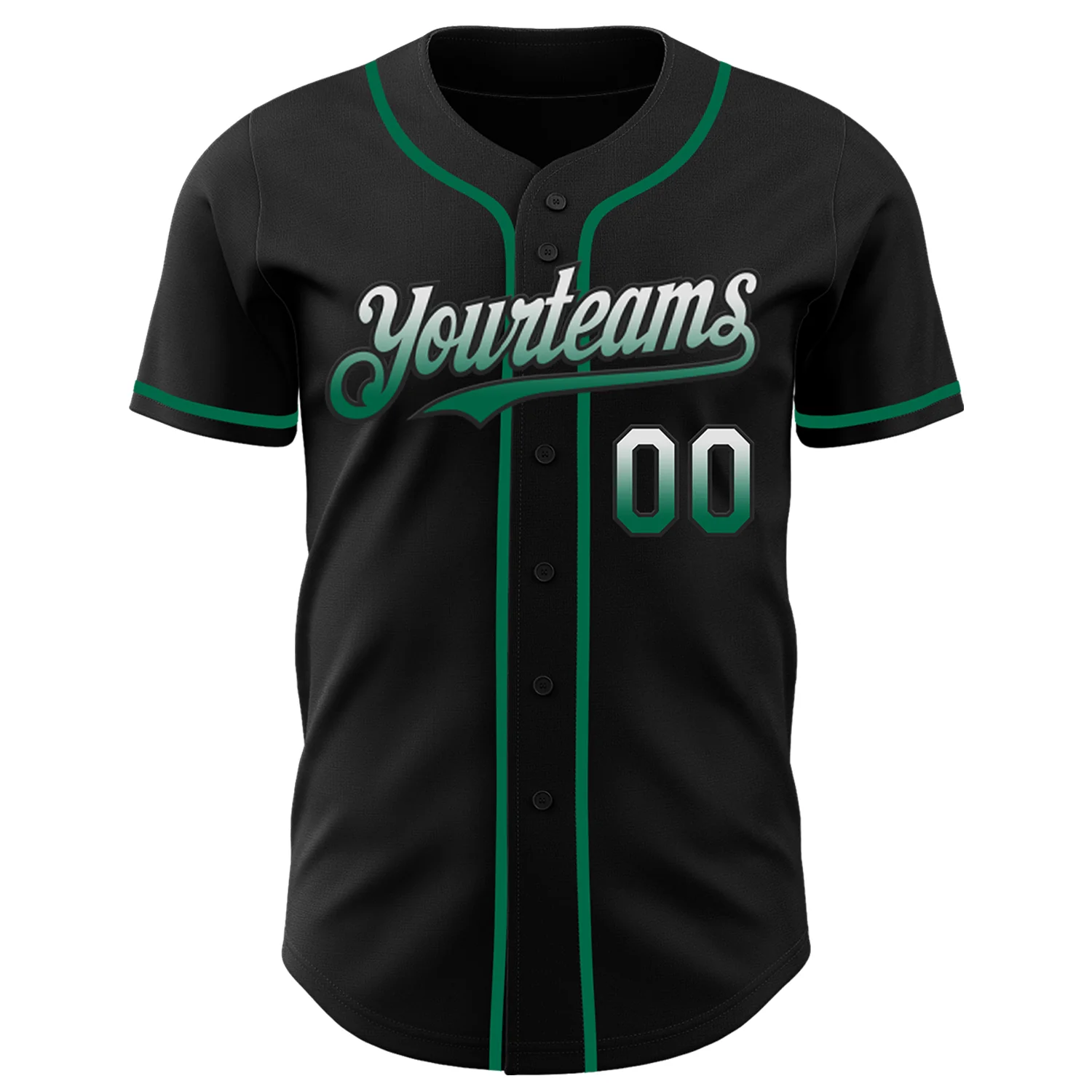 Custom Black White-Kelly Green Authentic Fade Fashion Baseball Jersey - Image 2
