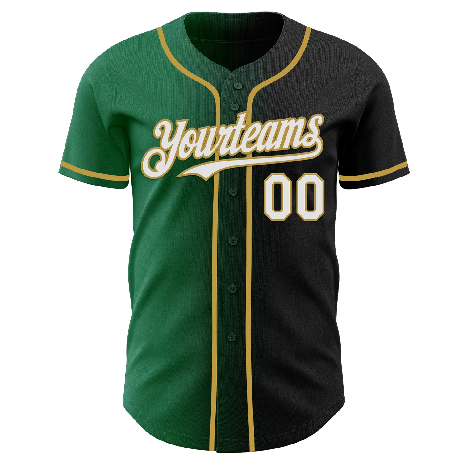 Custom Black White Kelly Green-Old Gold Authentic Gradient Fashion Baseball Jersey - Image 2
