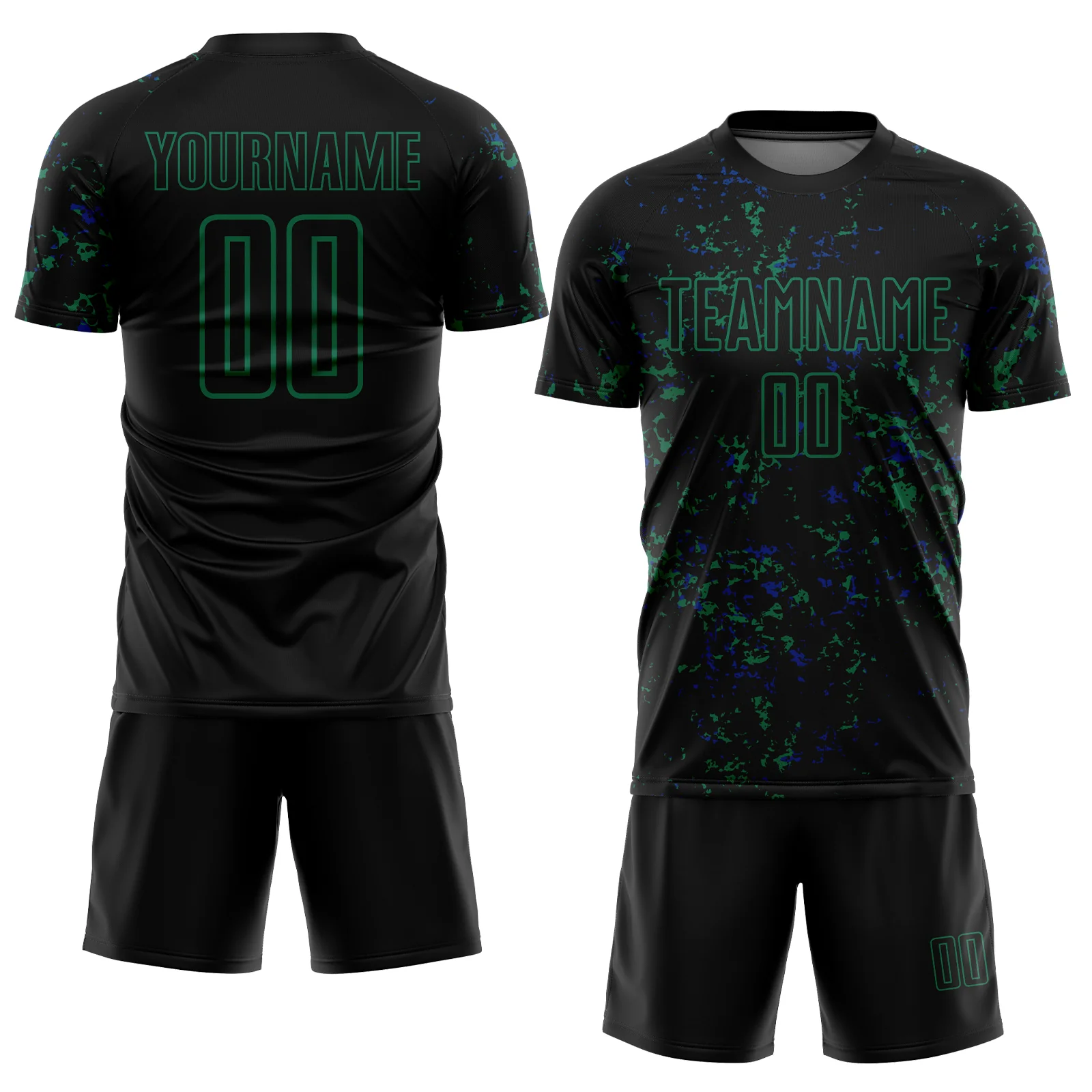 Custom Black Kelly Green-Royal Abstract Fragment Art Sublimation Soccer Uniform Jersey - Image 2