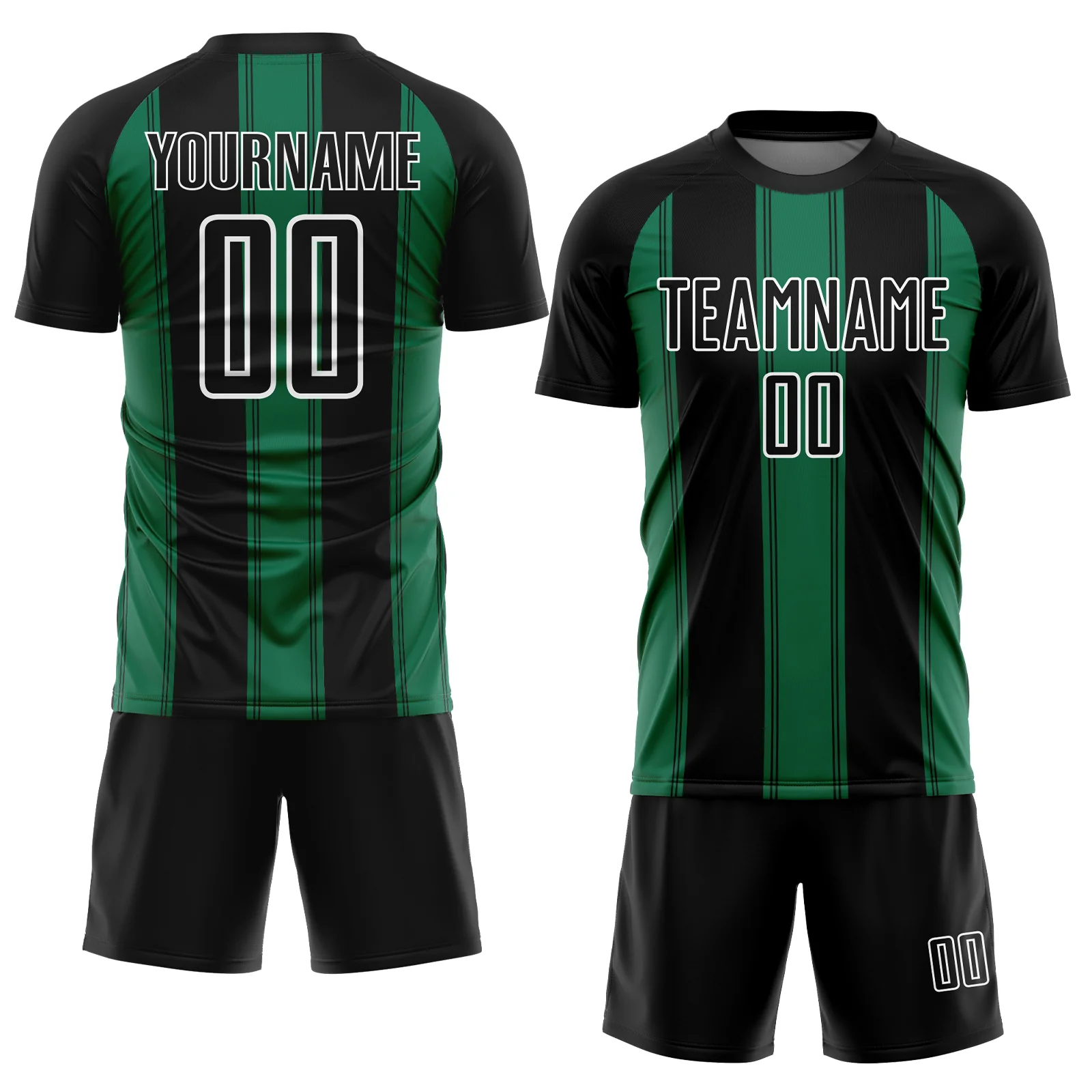 Custom Black Kelly Green-White Line Sublimation Soccer Uniform Jersey - Image 2