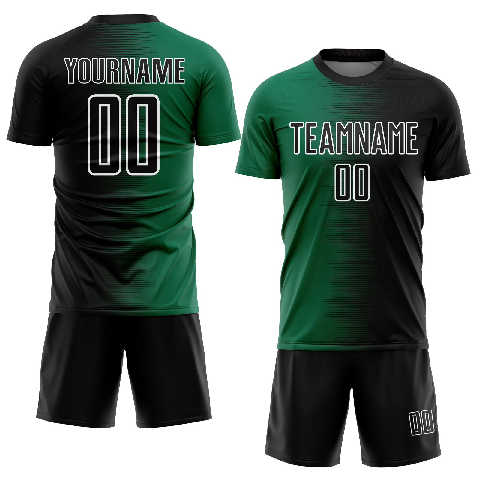 Custom Black Kelly Green-White Gradient Line Sublimation Soccer Uniform Jersey - Image 2